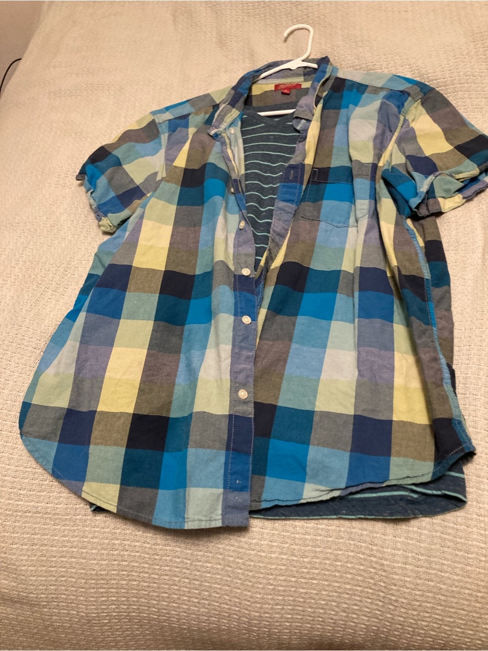 Arizona Jean Company Blue Plaid Short-Sleeve Button-Down Shirt